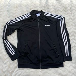 GUC Adidas black zip up jacket, white stripes on sleeves, adult medium M